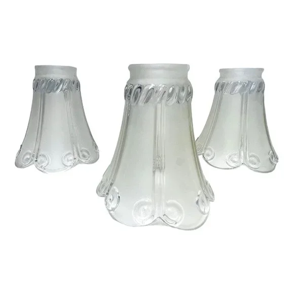 Vintage Clear Frosted Replacement Thick Glass Lamp Shade Bell Etched Ceiling Fan - Picture 2 of 13
